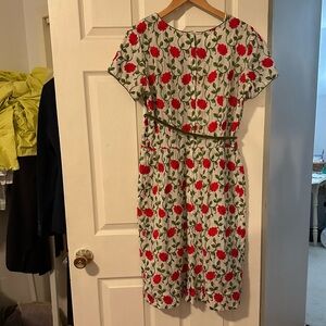 1950s/60s Rose Print Vintage Dress - Red and Green